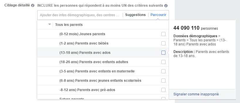 Ciblage détaillé des publicités Facebook