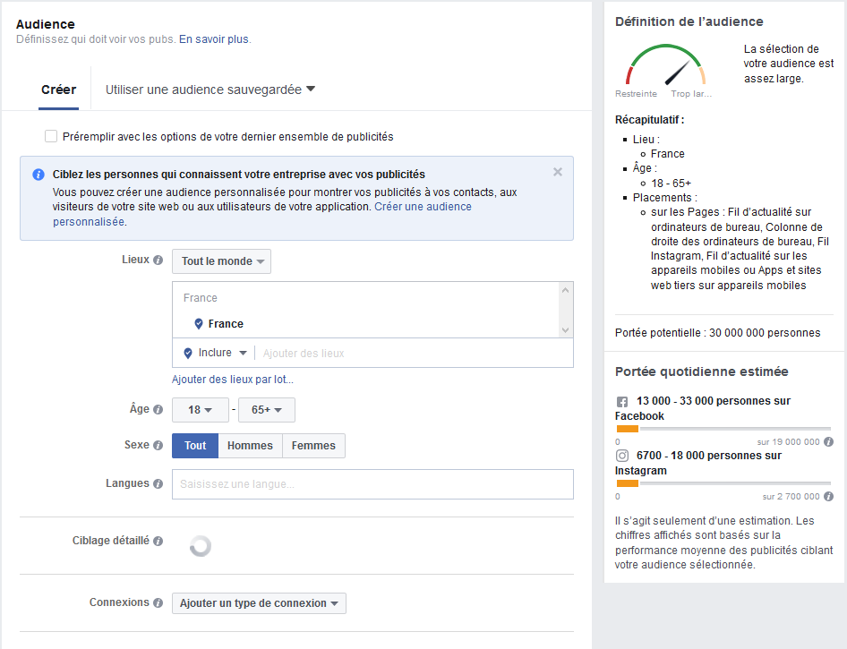 Choix audience facebook
