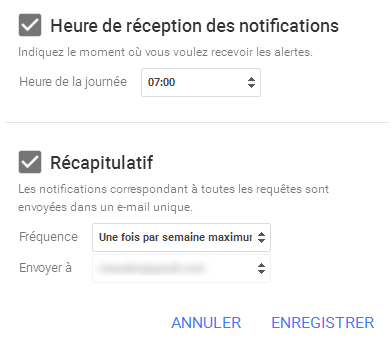 paramètres généraux google alertes